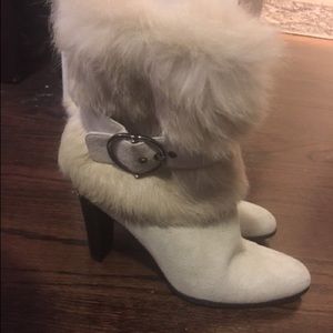 Stuart Weitzman Cream Suede & Rabbit Fur Boots